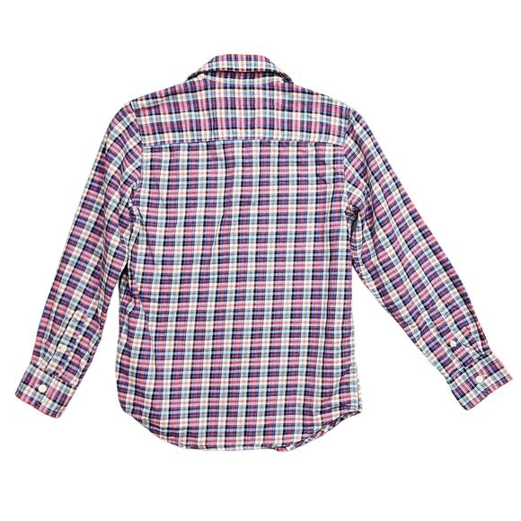 GapKids Outlet Plaid Shirt Boys Long Sleeve Button Down Size Large Blue Red - Picture 2 of 6